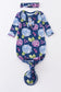 Navy floral print bamboo baby gown