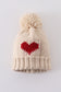 Cream heart knit beanie pom pom hat