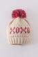 Cream XOXO knit beanie pom pom hat