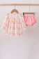 Pink gingerbread embroidery ruffle bloomer set
