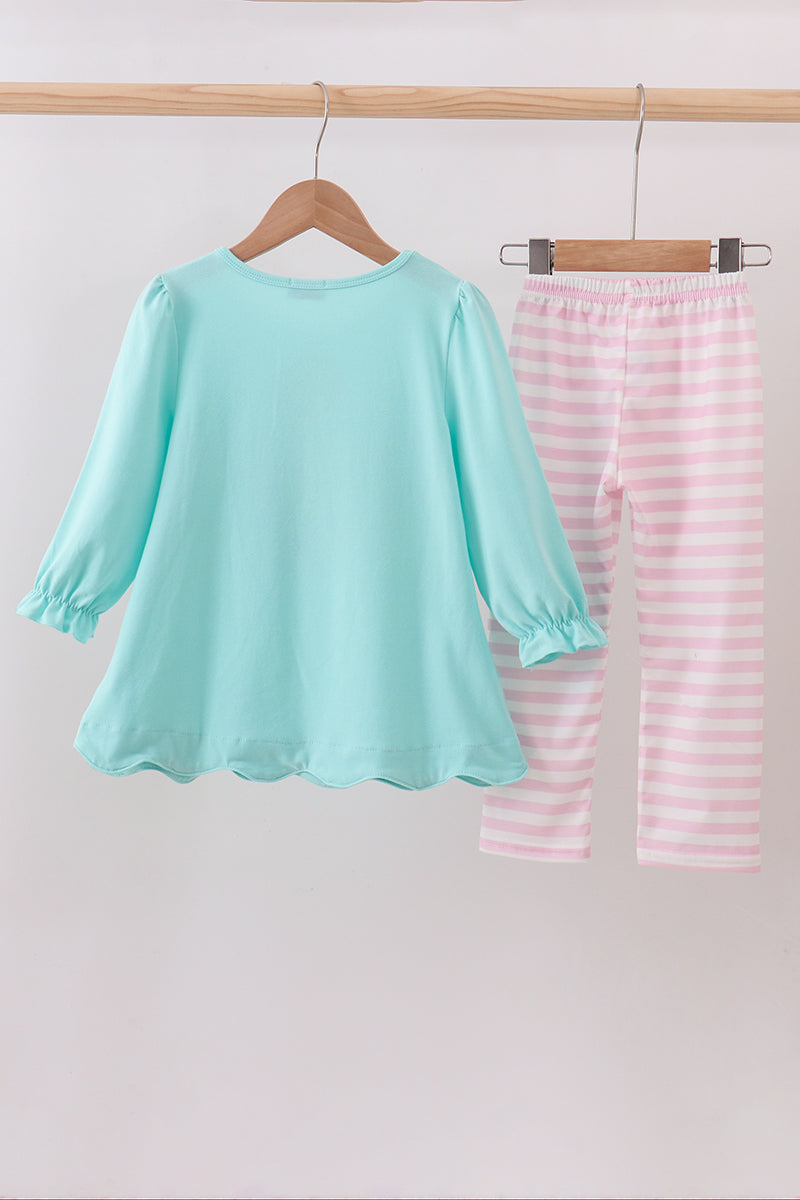 Blue gingerbread applique pants set