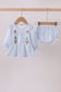 Blue santa claus embroidery bloomer set