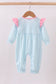 Blue bear embroidery ruffle romper