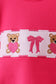 Pink bear embroidery bow bubble