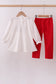 White puppy embroidery ruffle pants set