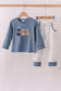 Blue puppy embroidery pants set