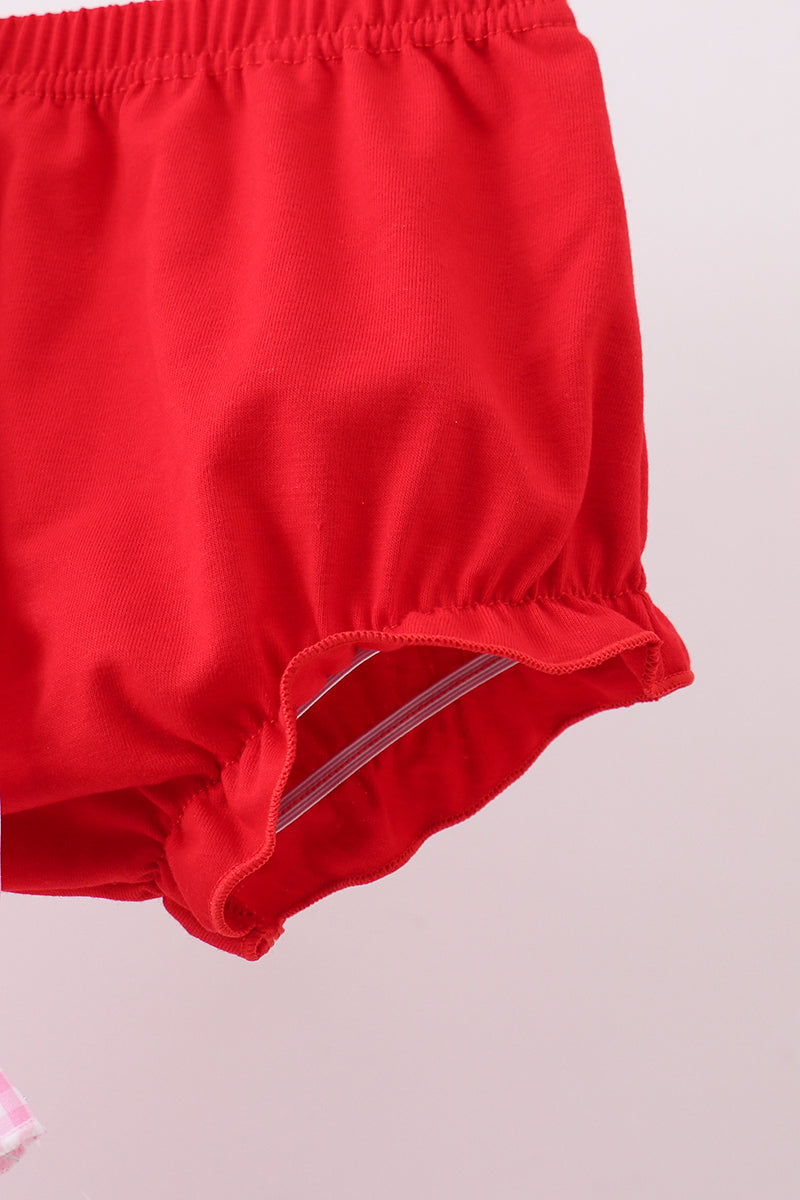 Pink heart smocked gingham bloomer set