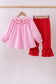 Pink heart smocked gingham ruffle pants set