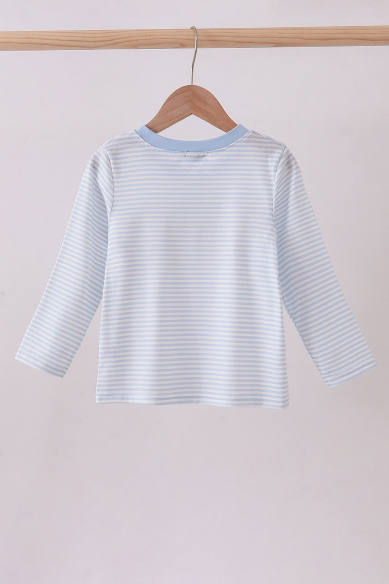 Blue heart smocked stripe top