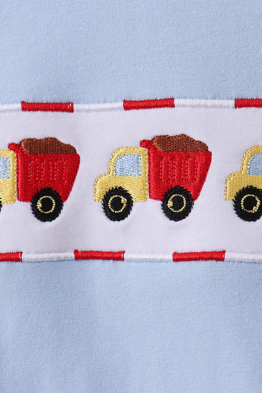 Blue construction embroidery top