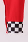 Red character applique checkered romper