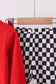 Red character applique checkered pants set