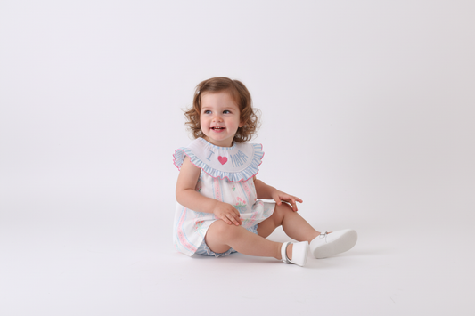 Blue floral I love MAMA smocked ruffle bloomer set