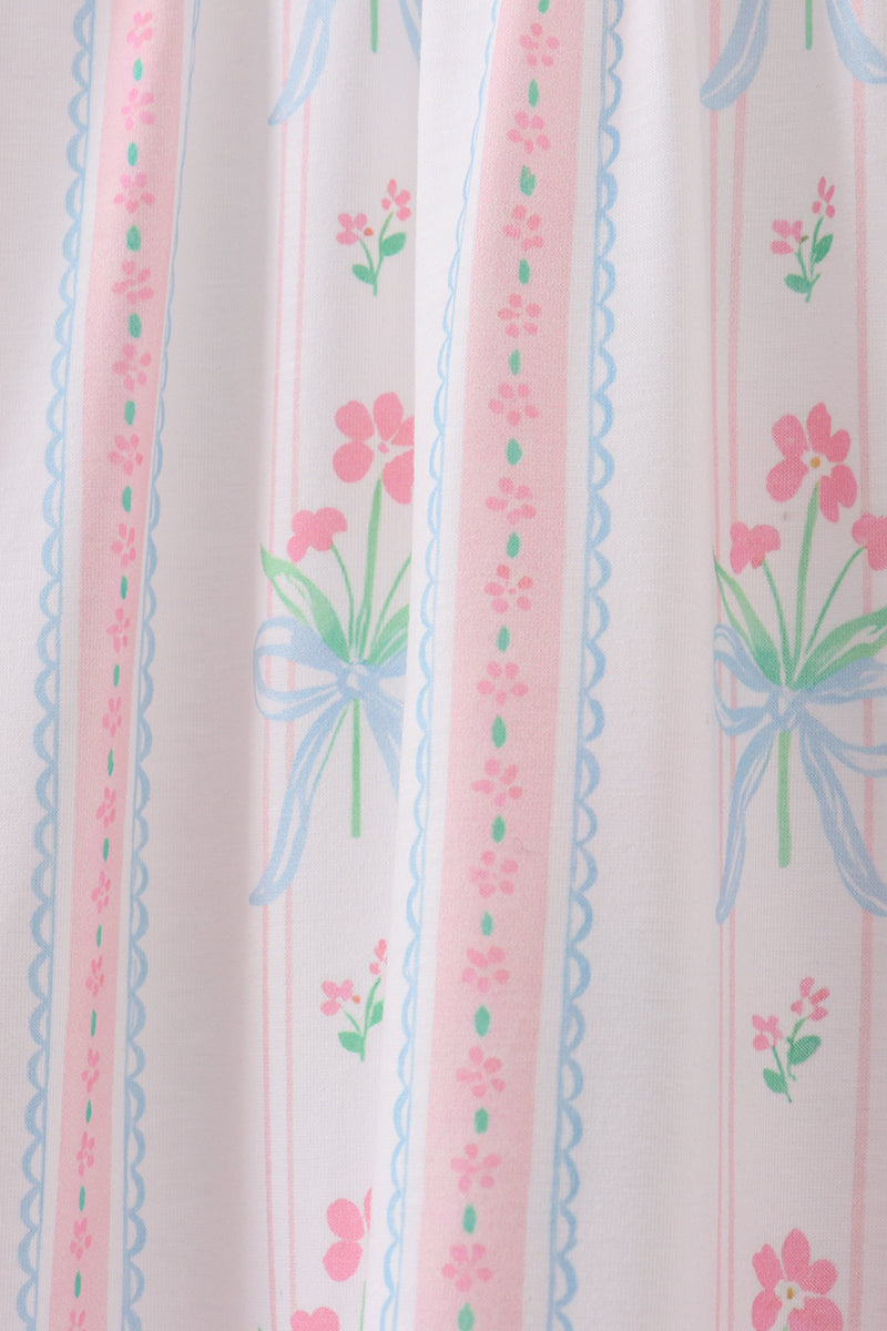 Blue floral I love MAMA smocked ruffle dress