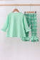 Green parade embroidery ruffle gingham pants set