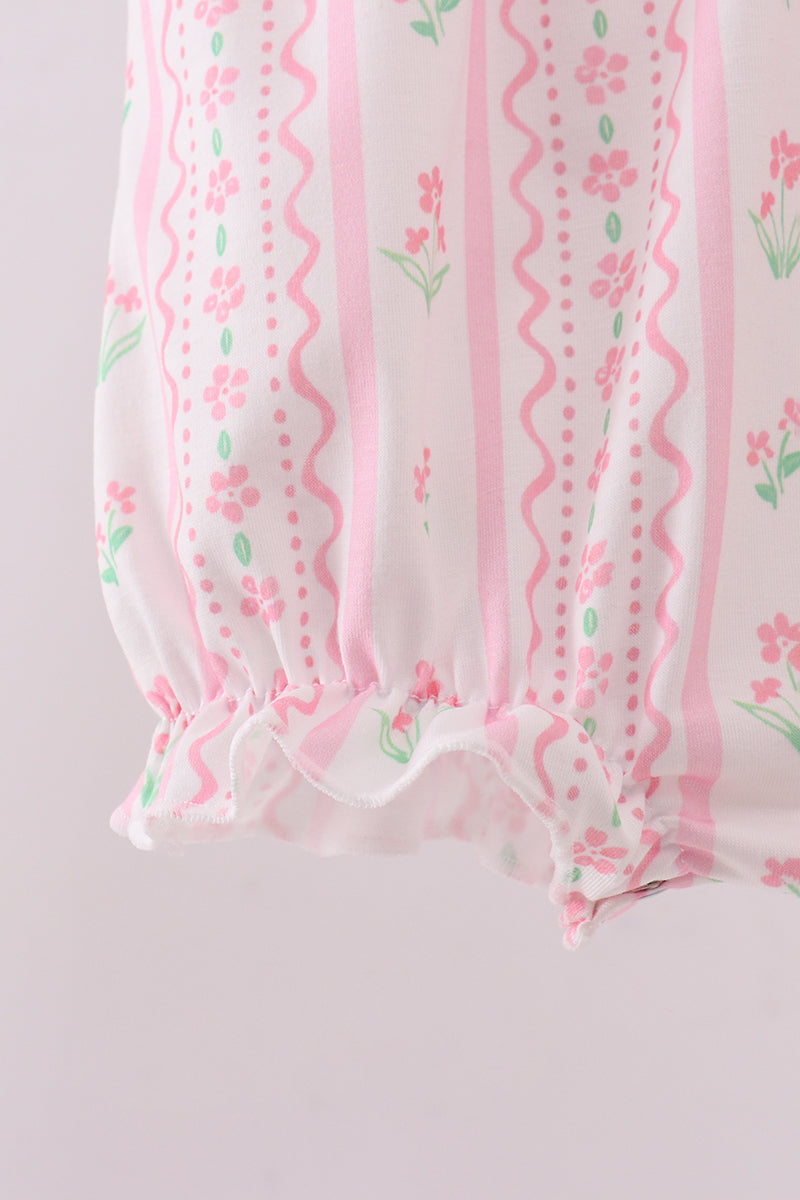 Pink floral bow smocked bubble