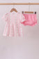 Pink floral bow smocked bloomer set