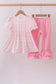 Pink floral bow smocked ruffle pants set