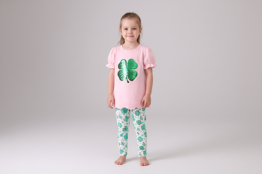 Pink clover glitter pants set