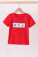 Red character embroidery top