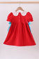 Red character embroidery bow dress