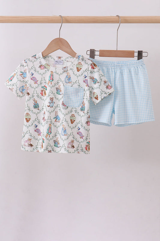 Blue bunny print set