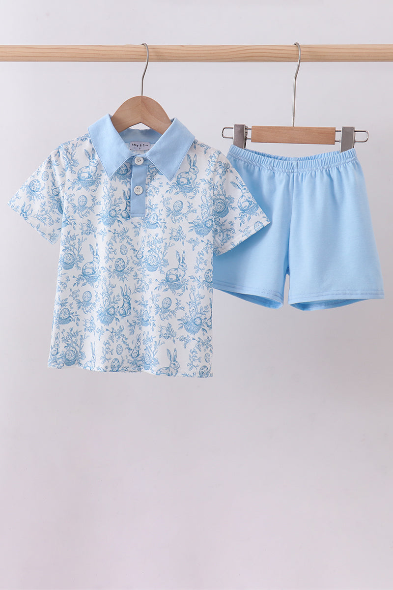Blue bunny egg shorts set