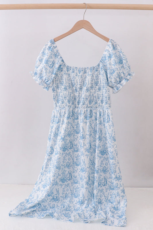 Blue bunny egg smocked women dress