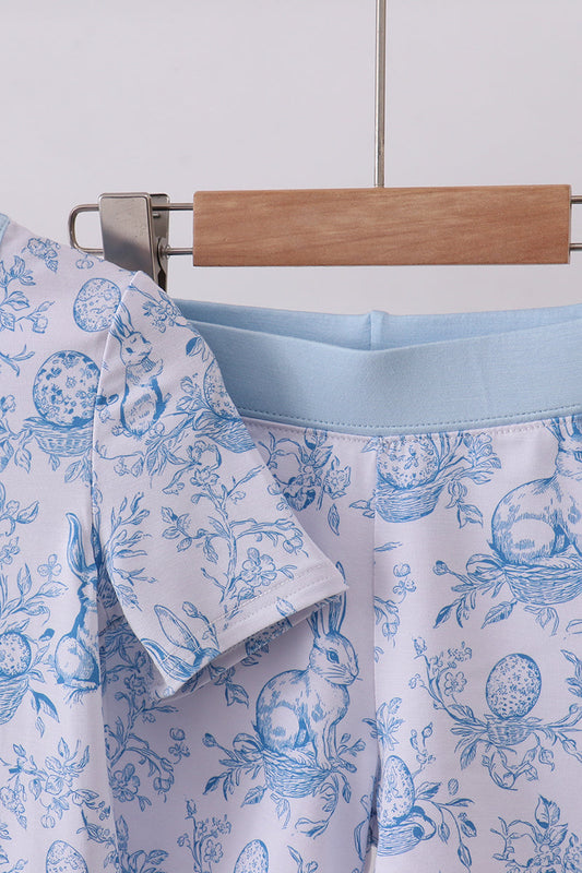 Blue bunny egg bamboo pajama shorts set