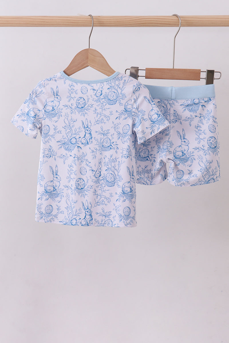 Blue bunny egg bamboo pajama shorts set