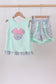 Mint floral character applique ruffle shorts set