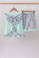 Mint floral character applique ruffle shorts set