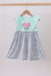 Mint floral character applique ruffle dress