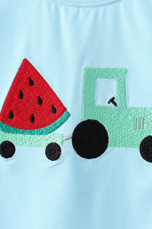 Blue watermelon truck seersucker shorts set
