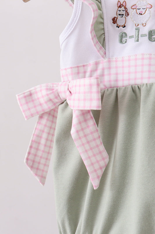 Green farm animal embroidery ruffle bubble