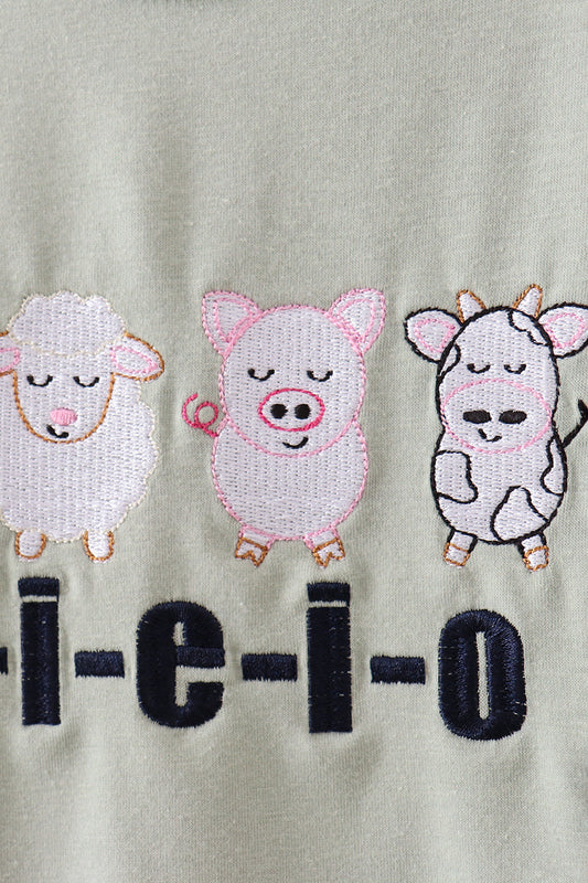 Green farm animal embroidery jonjon