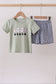 Green farm animal embroidery shorts set