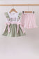 Pink farm animal embroidery ruffle shorts set