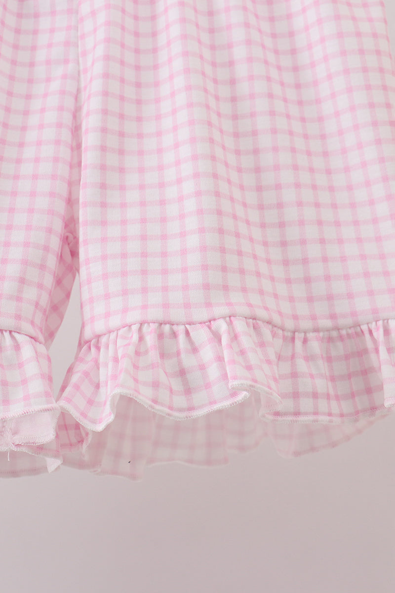 Pink farm animal embroidery ruffle shorts set
