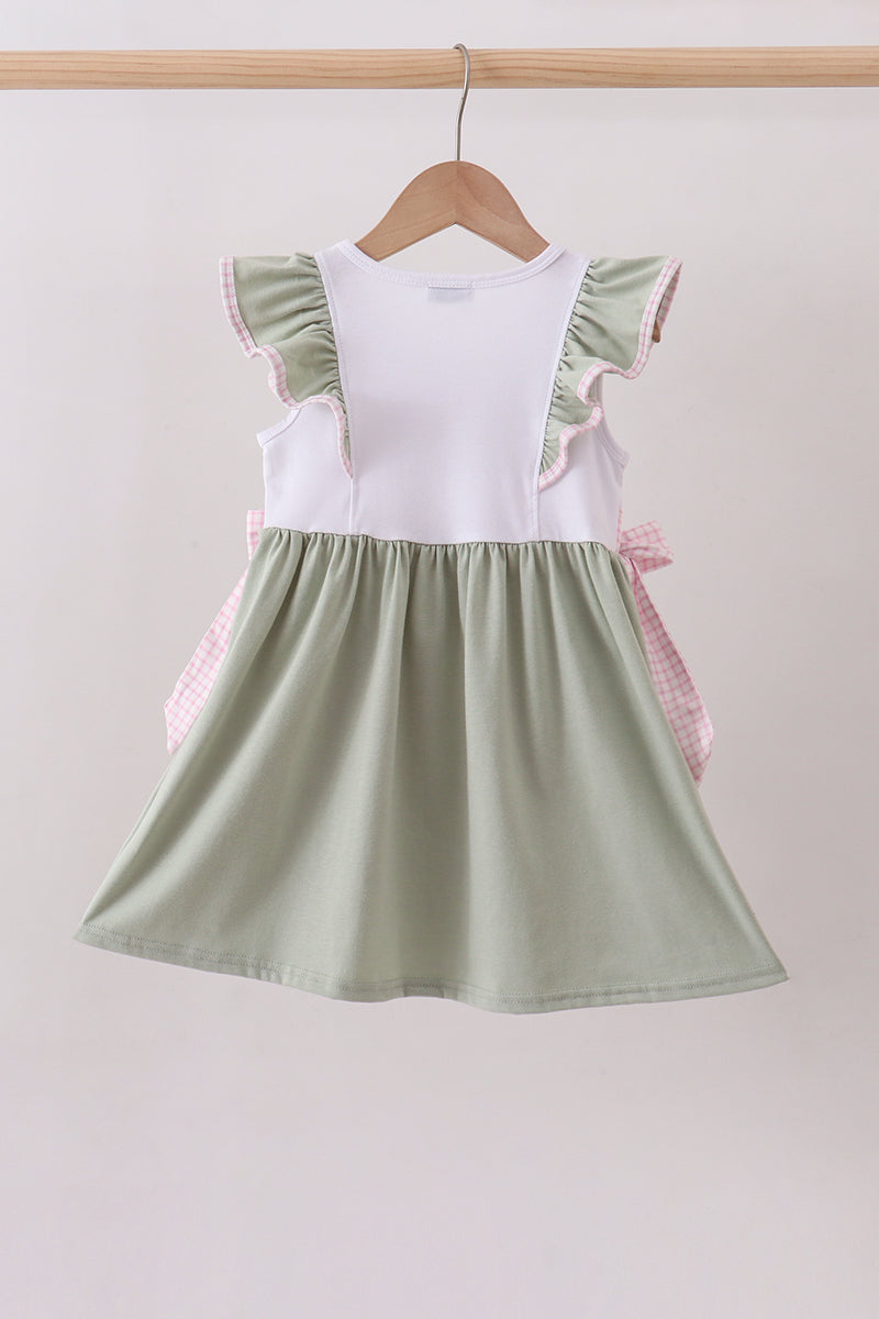 Pink farm animal embroidery ruffle dress