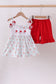 Baseball applique ruffle gingham shorts set