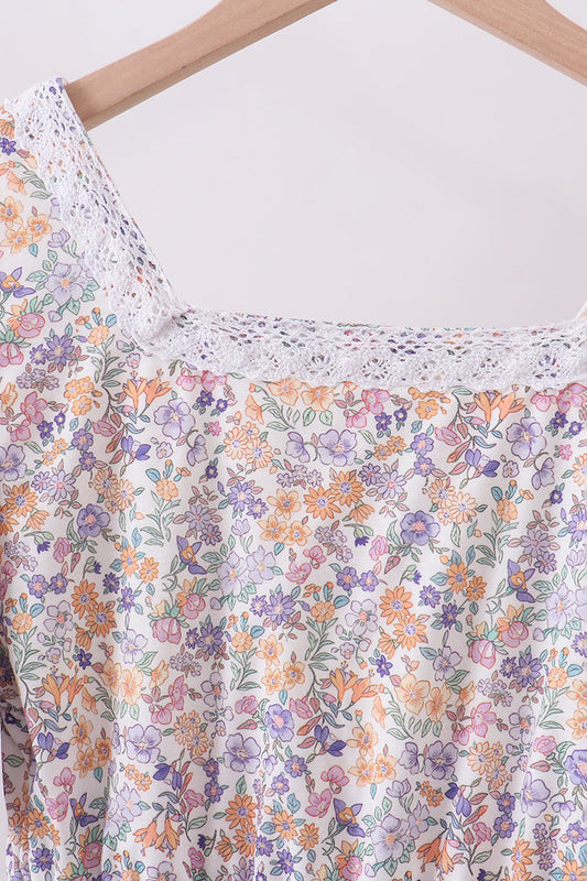 Purple floral lace women dress