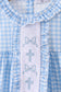 Blue cross bow embroidery ruffle gingham bloomer set