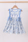 Blue floral cross smocked ruffle dress