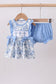 Blue floral cross smocked bloomer set
