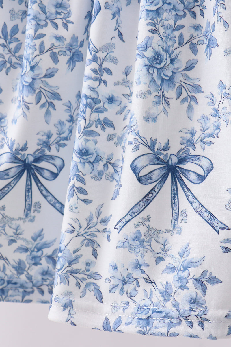 Blue floral cross smocked ruffle shorts set