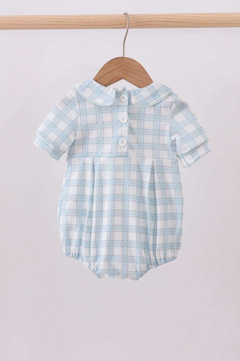 Blue cross smocked plaid bubble