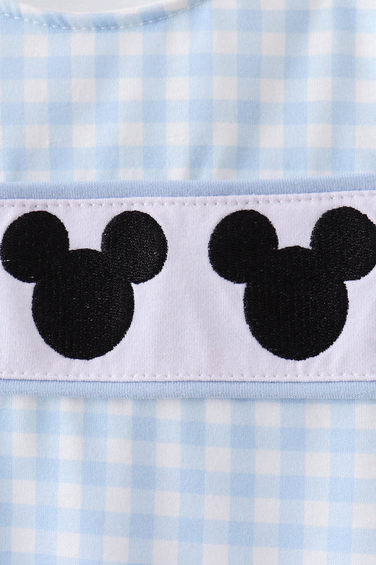 Blue character embroidery gingham jonjon
