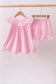 Pink big sister embroidery ruffle shorts set