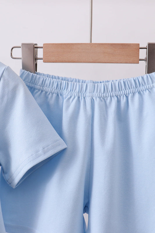 Blue big brother embroidery shorts set